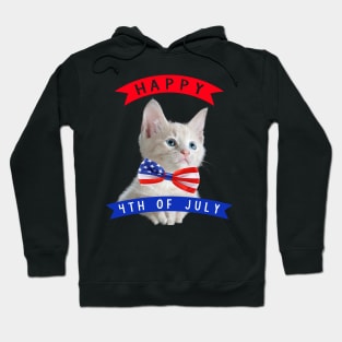 Happy 4th Of July Cute Cat Independece Day Cat With A Bow Tie Hoodie